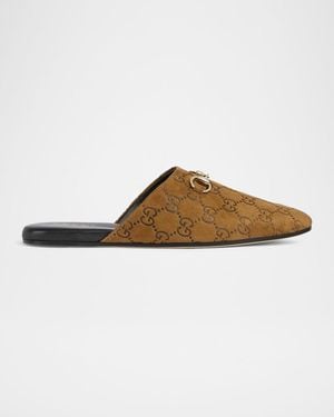 Gucci Annette Gg Suede Flat Mules - Brown