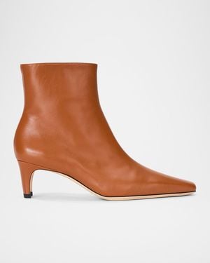 STAUD Wally Leather Ankle Boots - Brown