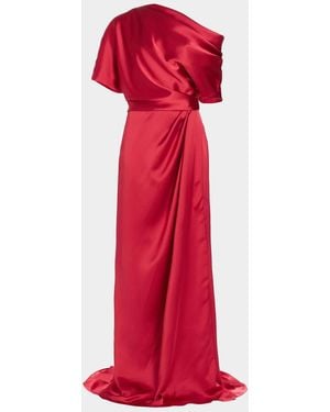 Amsale Draped Satin Off-The-Shoulder Gown - Red