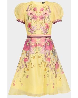 Teri Jon Floral-Print Fit-&-Flare Mini Dress - Yellow