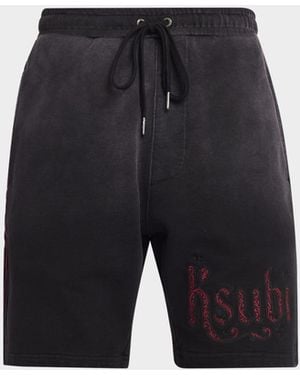 Ksubi Apos;S Paise Trak Embroidered Logo Fleece Cotton Shorts - Blue