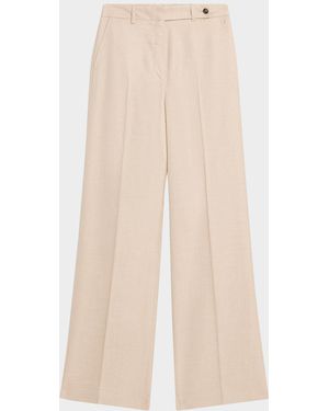 Kiton Metallic Wool-Silk Wide-Leg Pants - Natural