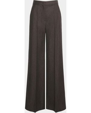 Max Mara Wool Twill Wide-Leg Pants - Brown