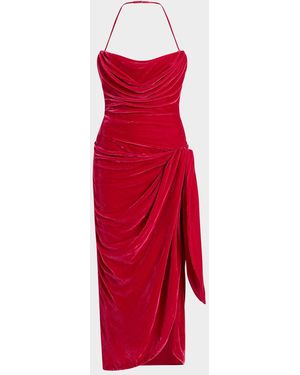 Cinq À Sept Noah Draped Velvet Dress - Red