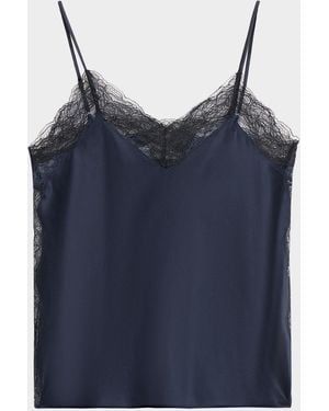 Veronica Beard Johana Silk Lace-Trim Cami - Blue