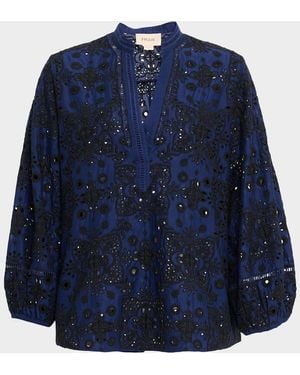 Figue Rylie Broderie Anglaise Peasant Top - Blue