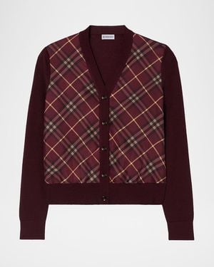 Burberry Check-Front Wool Silk Cardigan - Purple
