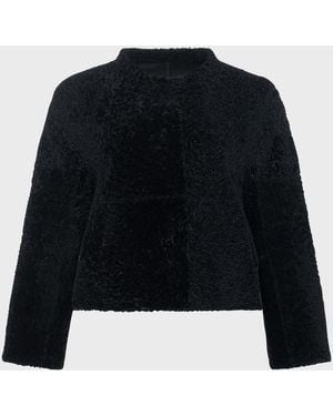Gorski Reversible Collarless Shearling Lamb Jacket - Black