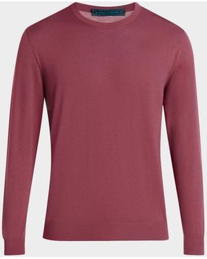 Kiton Fine-Gauge Wool Knit Crewneck Sweater - Red