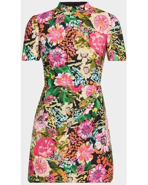 Saloni Draped Floral Mini Dress - White