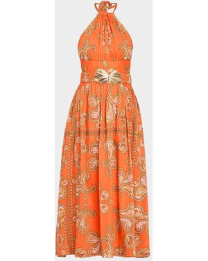 Cara Cara Dena Belted Halter Midi Dress - Orange