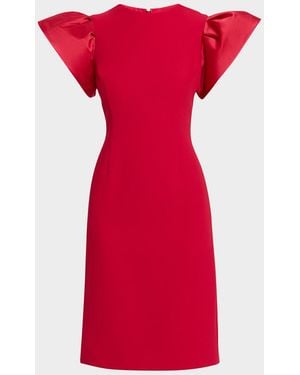 Teri Jon Flounce-Sleeve Crepe Sheath Dress - Red