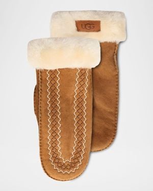 UGG Atherson Embroidered Shearling Mittens - Natural