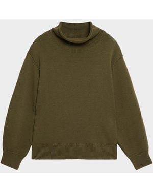 Lafayette 148 New York Oversized Funnel-Neck Wool Sweater - Green