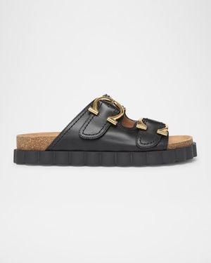 サンダル・ミュール Ferragamo Leather Flat Sandals With Logo Ferragamo Quilted Lambskin Bow Flat Sandals | Neiman Marcus