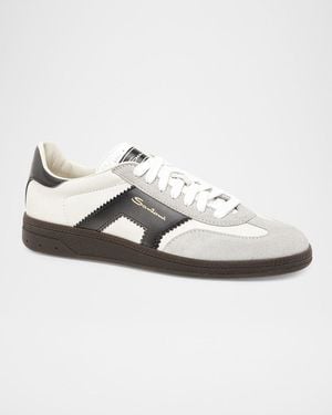 Santoni Dbs Oly Mixed Leather Low-Top Sneakers - White