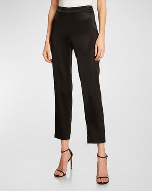 St. John Liquid Satin Side Zip Cropped Pants - Black