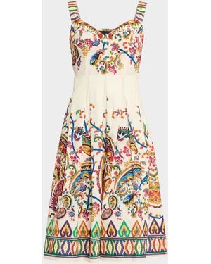 Etro Paisley Floral-Print Sleeveless Pleated Midi Dress - White