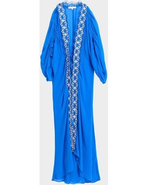 Ramy Brook Riley Embroidered Maxi Robe Dress - Blue