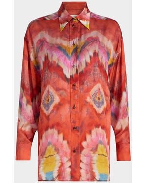 Zimmermann Alchemy Tie-Dye Silk Satin Shirt - Red