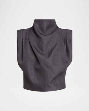 AEXAE Pleated Twill Crop Top - Gray