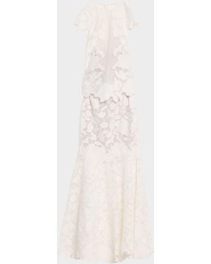 Jonathan Simkhai Eloisa Floral-Embroidered Mesh Mermaid Gown - White