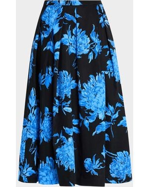 Natori Miyako Pleated Floral-Print Chino Midi Skirt - Blue