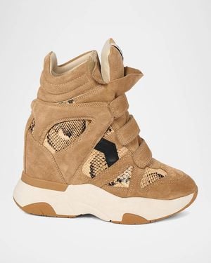 Isabel Marant Bekett Ring 50Mm Suede &Amp; Snake-Embossed Leather High-Top Sneakers - Natural