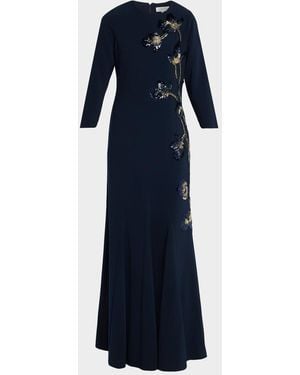 Teri Jon Floral Sequin Godet Gown - Blue