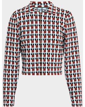 Zankov Sauve Geo Knit Zip Shirt Jacket - White