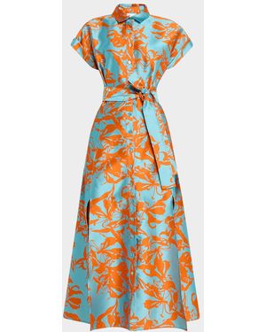 Finley Chantal Floral Jacquard Midi Shirtdress - White