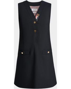 Thom Browne Surplice V-Neck Wool Shift Minidress - Black
