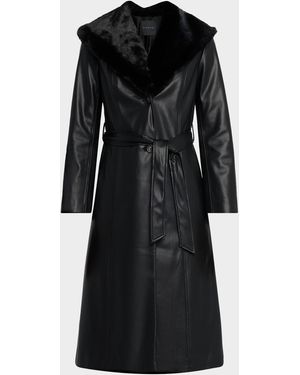 Tahari Vegan Leather Trench Coat - Black