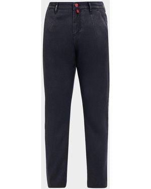 Kiton Apos;S Washed Wool Pleated Flat Front Pants - Blue