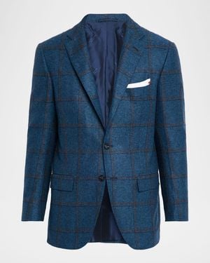 Kiton Apos;S Soft Cashmere Plaid Sport Coat - Blue