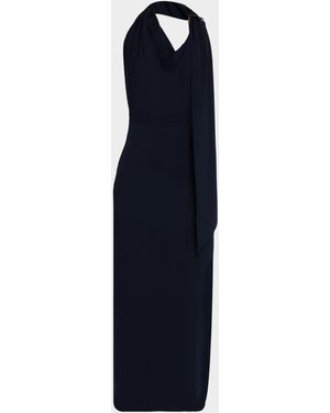 Wynn Hamlyn Catherine Buckle Halter Maxi Dress - Blue