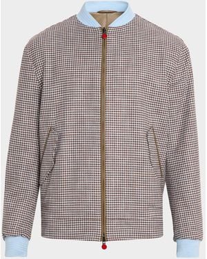 Kiton Apos;S Houndstooth Check Wool And Silk Blouson - Gray