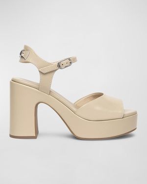 Nero Giardini Leather Chunky Ankle-Strap Platform Sandals - Natural