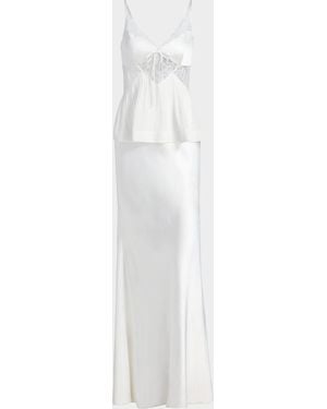 Self-Portrait Satin Lace-Trim Maxi Dress - White