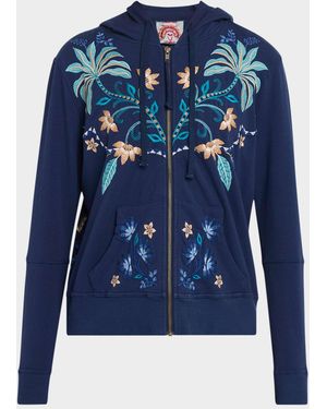 Johnny Was Embroidered Modern Zip-Up Hoodie - Blue