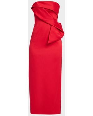 Aidan Mattox Strapless Stretch Mikado Midi Dress - Red