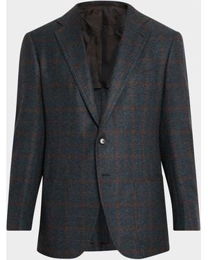 Cesare Attolini Apos;S Plaid Cashmere Two-Button Jacket - Blue