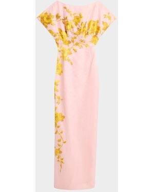 Lela Rose Rose Fil Coupe Empire-Waist Column Gown - Pink
