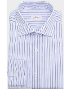 Brioni Cotton Multi-Stripe Dress Shirt - Blue