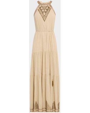 Kobi Halperin Paige Beaded Tiered Halter Maxi Dress - Natural