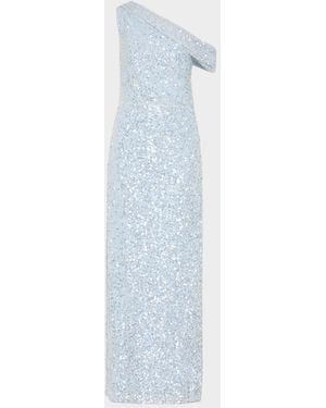 MILLY Stevie One-Shoulder Sequin Maxi Dress - Blue