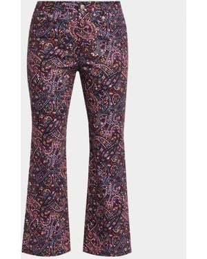Cinq À Sept Paisley Denim Kick Flare Pants - Red