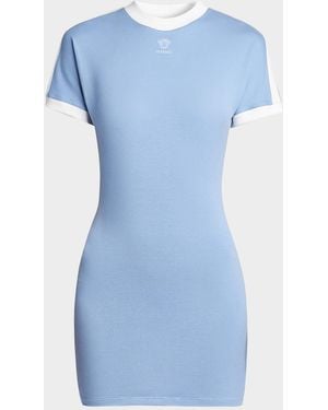 Versace La Vacanza Medusa Logo Stretch Cotton T-Shirt Dress - Blue