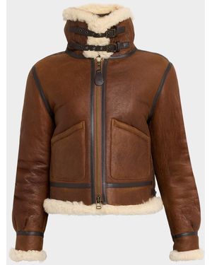 Polo Ralph Lauren Leather-Trim Shearling Aviator Jacket - Brown