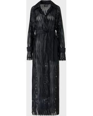 Akris Wave Embroidered Single-Breasted Long Coat - Black